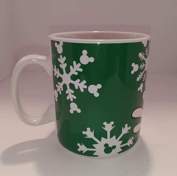 Disney Mickey Mouse XL Christmas Green & White Snowflake & Holly Leaf Mug 24 oz. - Picture 8 of 14